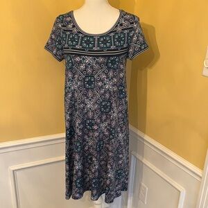 Max Studio Teal and Navy Patterned Midi Dress